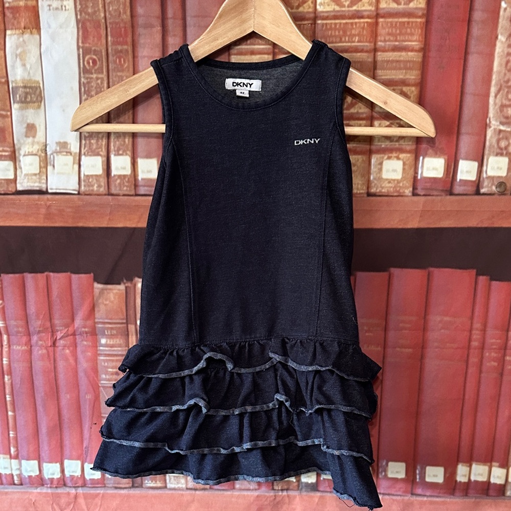 DKNY Girls Dark Indigo Tiered Ruffle Hem Tank Dress Size 4T